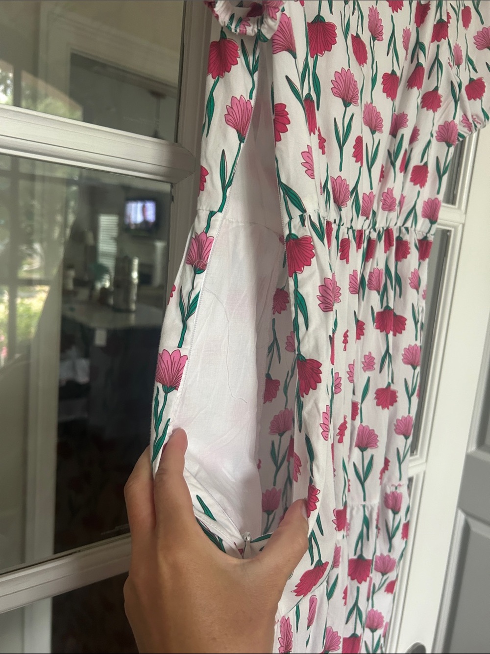 J. Crew White Maxi Dress with Pink Floral Pattern - Picture 6 of 6